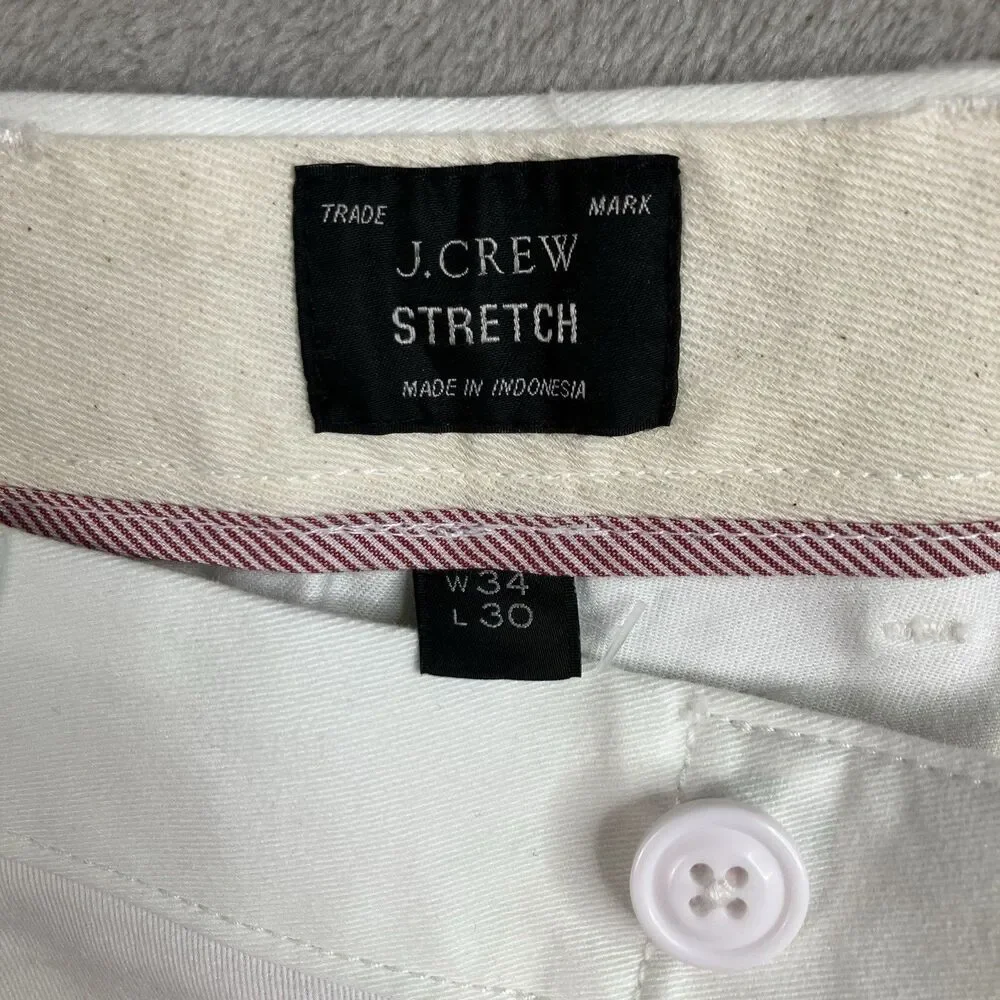 J Crew 770 Chino Pants Mens 34x30 White Straight Fit Stretch Cotton Cuffed AR886